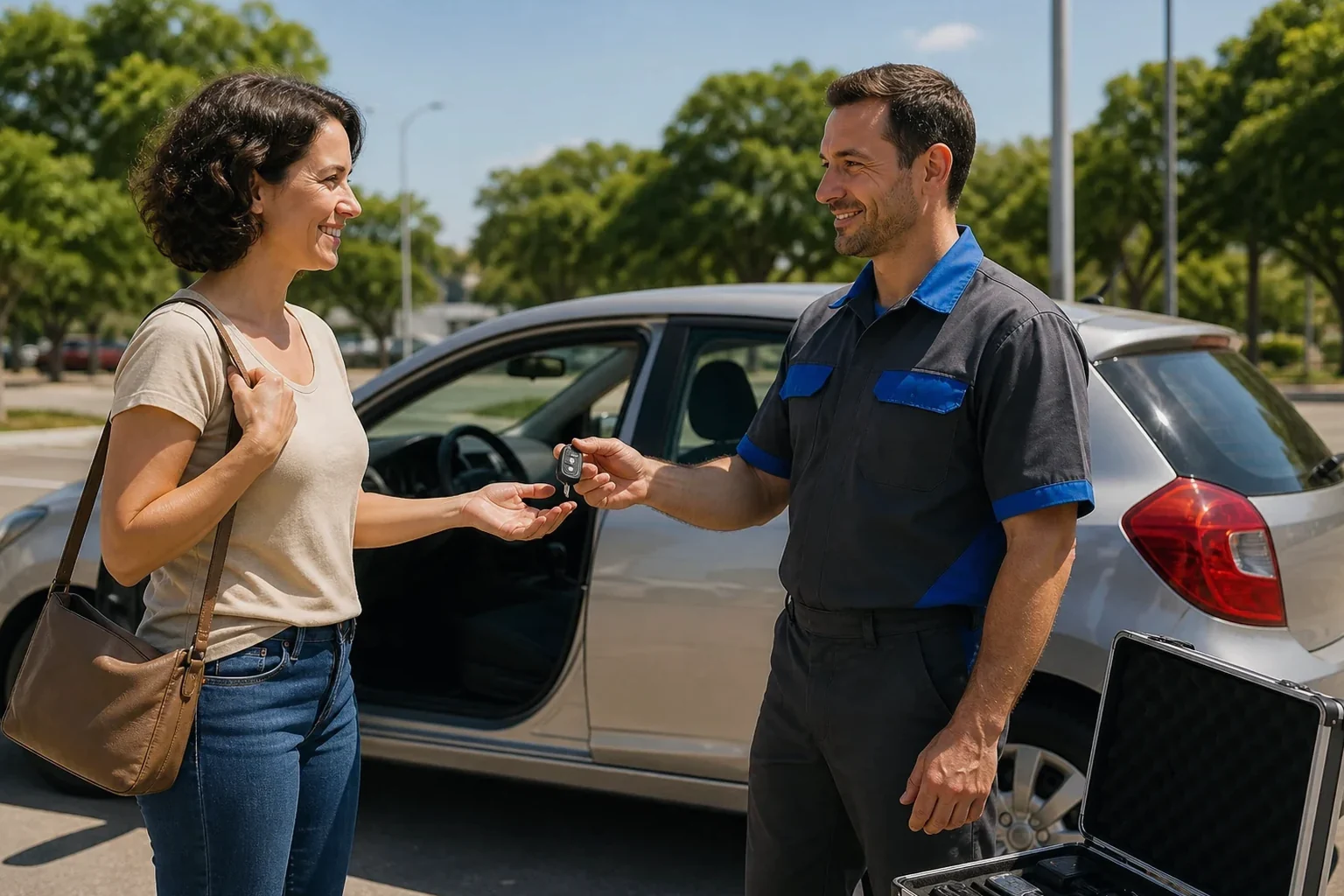 Chaveiro em Petrolina abrindo um carro com equipamentos especializados.