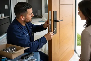 Chaveiro em Petrolina instalando uma fechadura nova em uma porta.